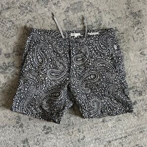 Onia Black and White Paisley Swim Trunks